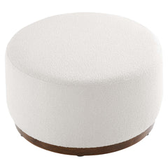 Tilden Cloud/Walnut Large 29" Round Boucle Upholstered Ottoman - Ornate Home