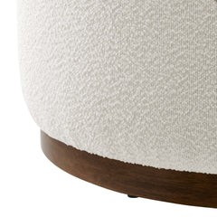 Tilden Cloud/Walnut Large 29" Round Boucle Upholstered Ottoman - Ornate Home