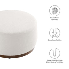 Tilden Cloud/Walnut Large 29" Round Boucle Upholstered Ottoman - Ornate Home