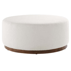 Tilden Cloud/Walnut Large 38" Round Boucle Upholstered Ottoman - Ornate Home