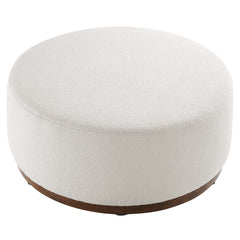Tilden Cloud/Walnut Large 38" Round Boucle Upholstered Ottoman - Ornate Home
