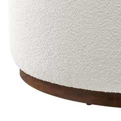 Tilden Cloud/Walnut Large 38" Round Boucle Upholstered Ottoman - Ornate Home