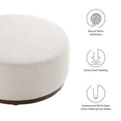 Tilden Cloud/Walnut Large 38" Round Boucle Upholstered Ottoman - Ornate Home