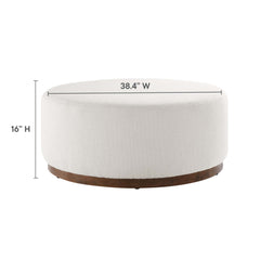Tilden Cloud/Walnut Large 38" Round Boucle Upholstered Ottoman - Ornate Home