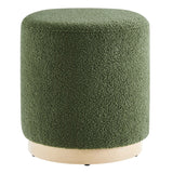 Tilden Moss Green/Natural 16" Round Sherpa Upholstered Ottoman - Ornate Home