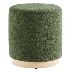 Tilden Moss Green/Natural 16" Round Sherpa Upholstered Ottoman - Ornate Home