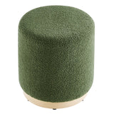 Tilden Moss Green/Natural 16" Round Sherpa Upholstered Ottoman - Ornate Home