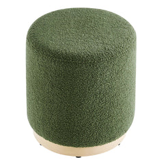 Tilden Moss Green/Natural 16" Round Sherpa Upholstered Ottoman - Ornate Home