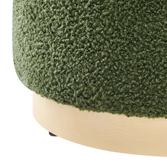 Tilden Moss Green/Natural 16" Round Sherpa Upholstered Ottoman - Ornate Home