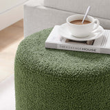 Tilden Moss Green/Natural 16" Round Sherpa Upholstered Ottoman - Ornate Home