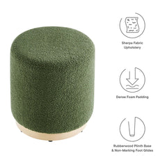 Tilden Moss Green/Natural 16" Round Sherpa Upholstered Ottoman - Ornate Home
