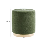 Tilden Moss Green/Natural 16" Round Sherpa Upholstered Ottoman - Ornate Home