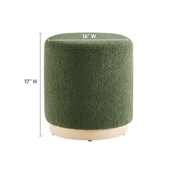 Tilden Moss Green/Natural 16" Round Sherpa Upholstered Ottoman - Ornate Home