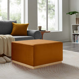 Tilden Rust/Natural Large 28" Square Performance Velvet Upholstered Ottoman - Ornate Home