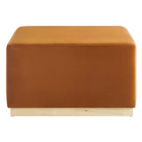 Tilden Rust/Natural Large 28" Square Performance Velvet Upholstered Ottoman - Ornate Home