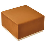 Tilden Rust/Natural Large 28" Square Performance Velvet Upholstered Ottoman - Ornate Home