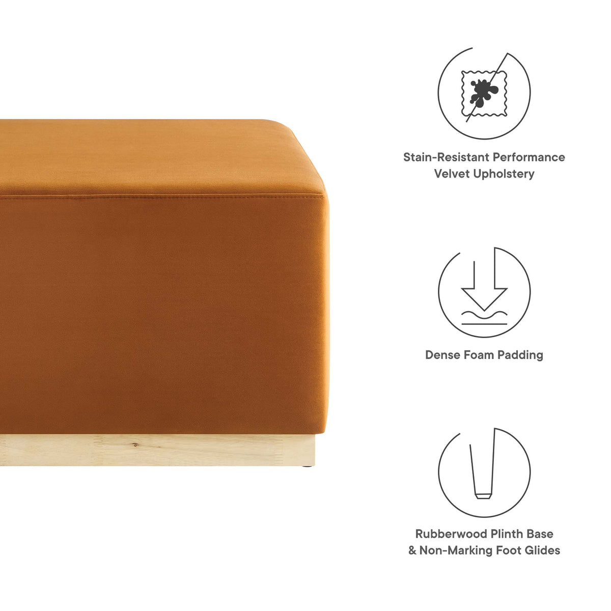 Tilden Rust/Natural Large 28" Square Performance Velvet Upholstered Ottoman - Ornate Home