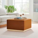 Tilden Rust/Natural Large 28" Square Performance Velvet Upholstered Ottoman - Ornate Home
