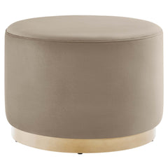Tilden Taupe/Natural Large 23" Round Performance Velvet Upholstered Ottoman - Ornate Home