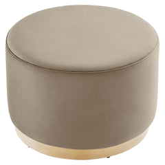 Tilden Taupe/Natural Large 23" Round Performance Velvet Upholstered Ottoman - Ornate Home