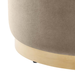 Tilden Taupe/Natural Large 23" Round Performance Velvet Upholstered Ottoman - Ornate Home