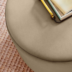 Tilden Taupe/Natural Large 23" Round Performance Velvet Upholstered Ottoman - Ornate Home
