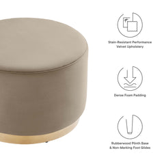 Tilden Taupe/Natural Large 23" Round Performance Velvet Upholstered Ottoman - Ornate Home