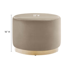 Tilden Taupe/Natural Large 23" Round Performance Velvet Upholstered Ottoman - Ornate Home