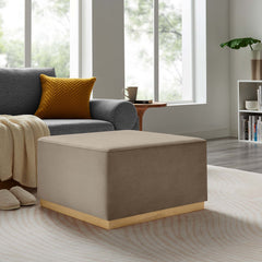Tilden Taupe/Natural Large 28" Square Performance Velvet Upholstered Ottoman - Ornate Home