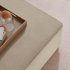 Tilden Taupe/Natural Large 28" Square Performance Velvet Upholstered Ottoman - Ornate Home