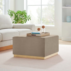 Tilden Taupe/Natural Large 28" Square Performance Velvet Upholstered Ottoman - Ornate Home