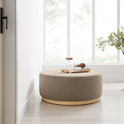Tilden Taupe/Natural Large 38" Round Performance Velvet Upholstered Ottoman - Ornate Home
