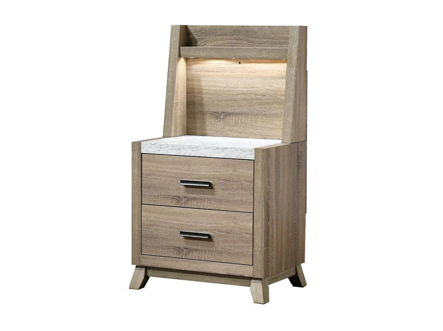 Tilston Nightstand w/ Wall Panel & LED Light - Ornate Home