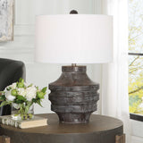 Timber Black Carved Wood Table Lamp - Ornate Home