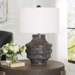 Timber Black Carved Wood Table Lamp - Ornate Home