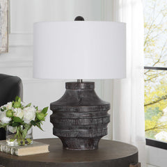 Timber Black Carved Wood Table Lamp - Ornate Home