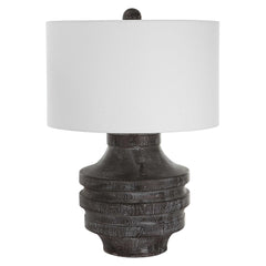Timber Black Carved Wood Table Lamp - Ornate Home