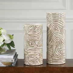 Timber Gray/White Swirl Earth Tone Vases (Set of 2) - Ornate Home