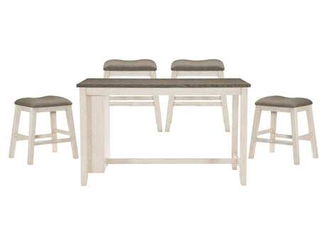 Timbre Antique White / Rosy Brown 5-piece Dinig Table Set - Ornate Home