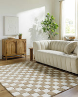 Timin Brown Checkered Wool Area Carpet - Clearance - Ornate Home