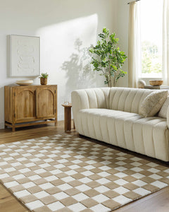 Timin Brown Checkered Wool Area Carpet - Clearance - Ornate Home