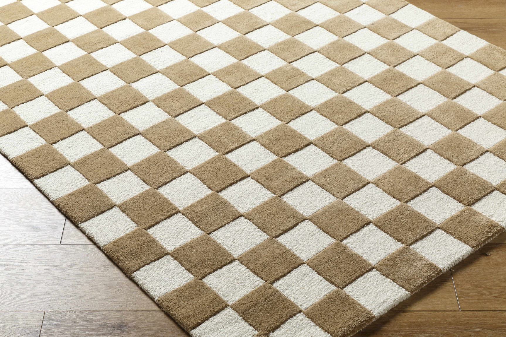 Timin Brown Checkered Wool Area Carpet - Clearance - Ornate Home