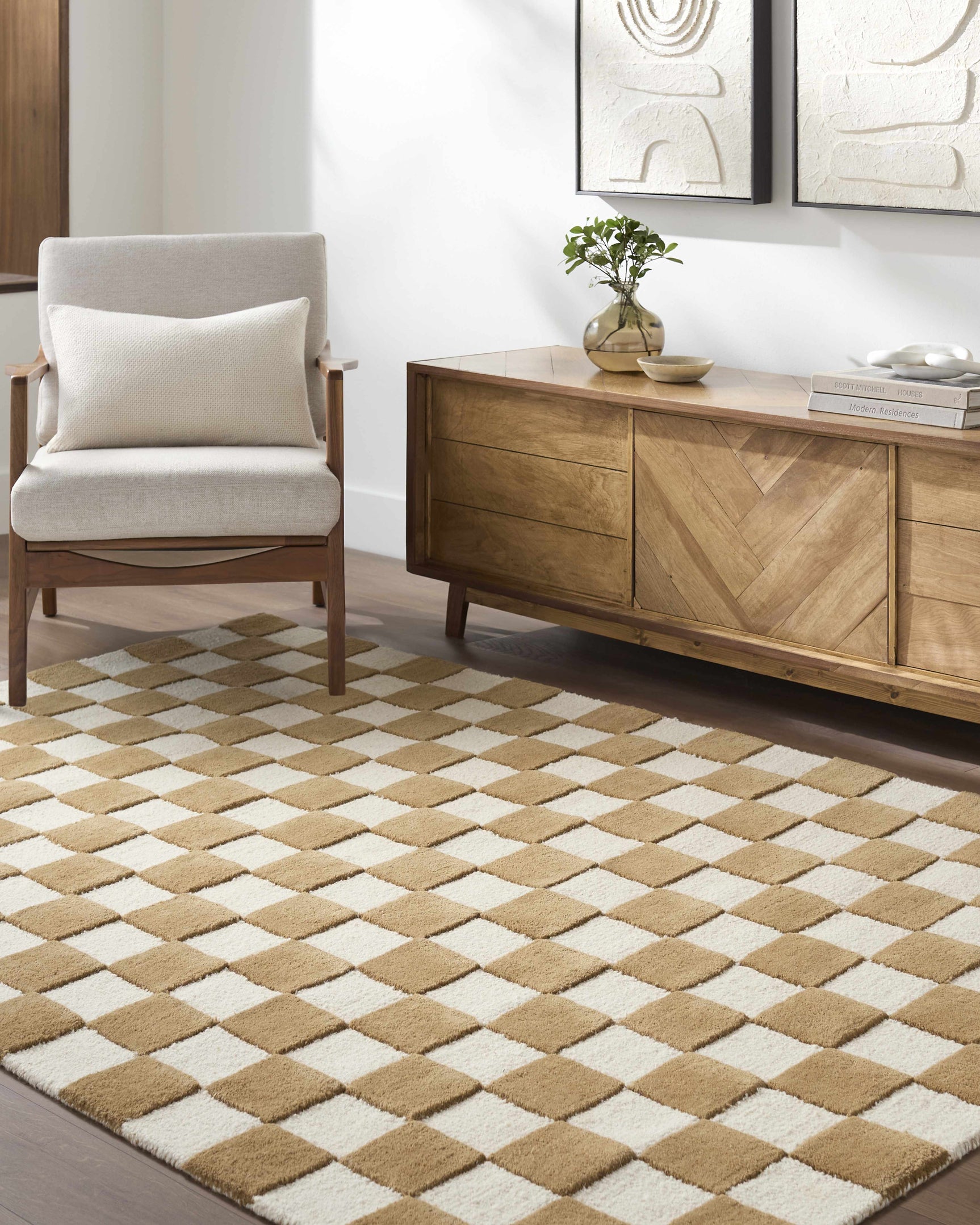 Timin Camel Checkered Area Rug - Clearance - Ornate Home