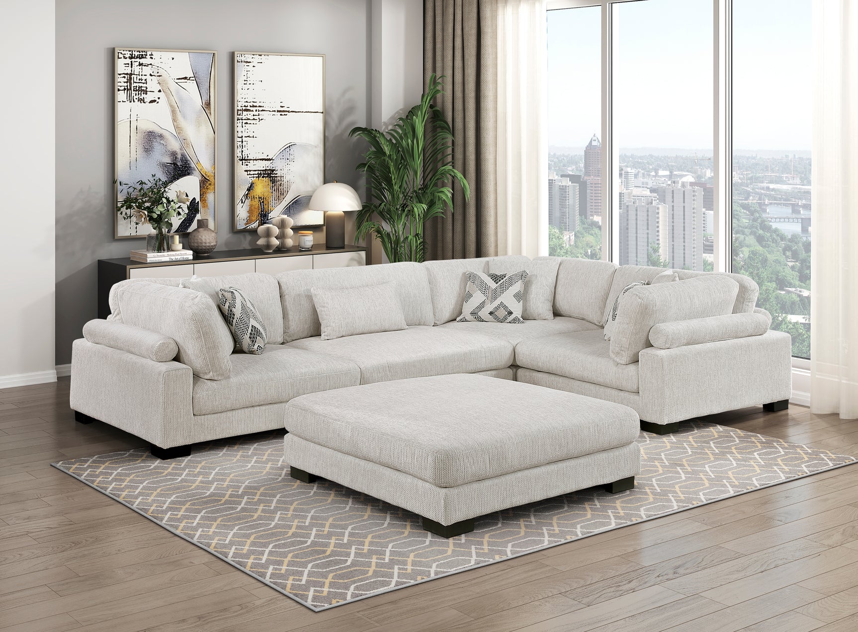 Tinley Beige Ottoman - Ornate Home