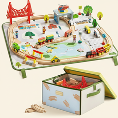 Tiny Land® 110-Piece Wooden Train Set with Folding Storage Box - Ornate Home