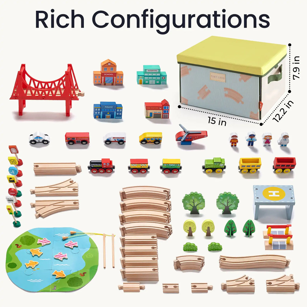 Tiny Land® 110-Piece Wooden Train Set with Folding Storage Box - Ornate Home
