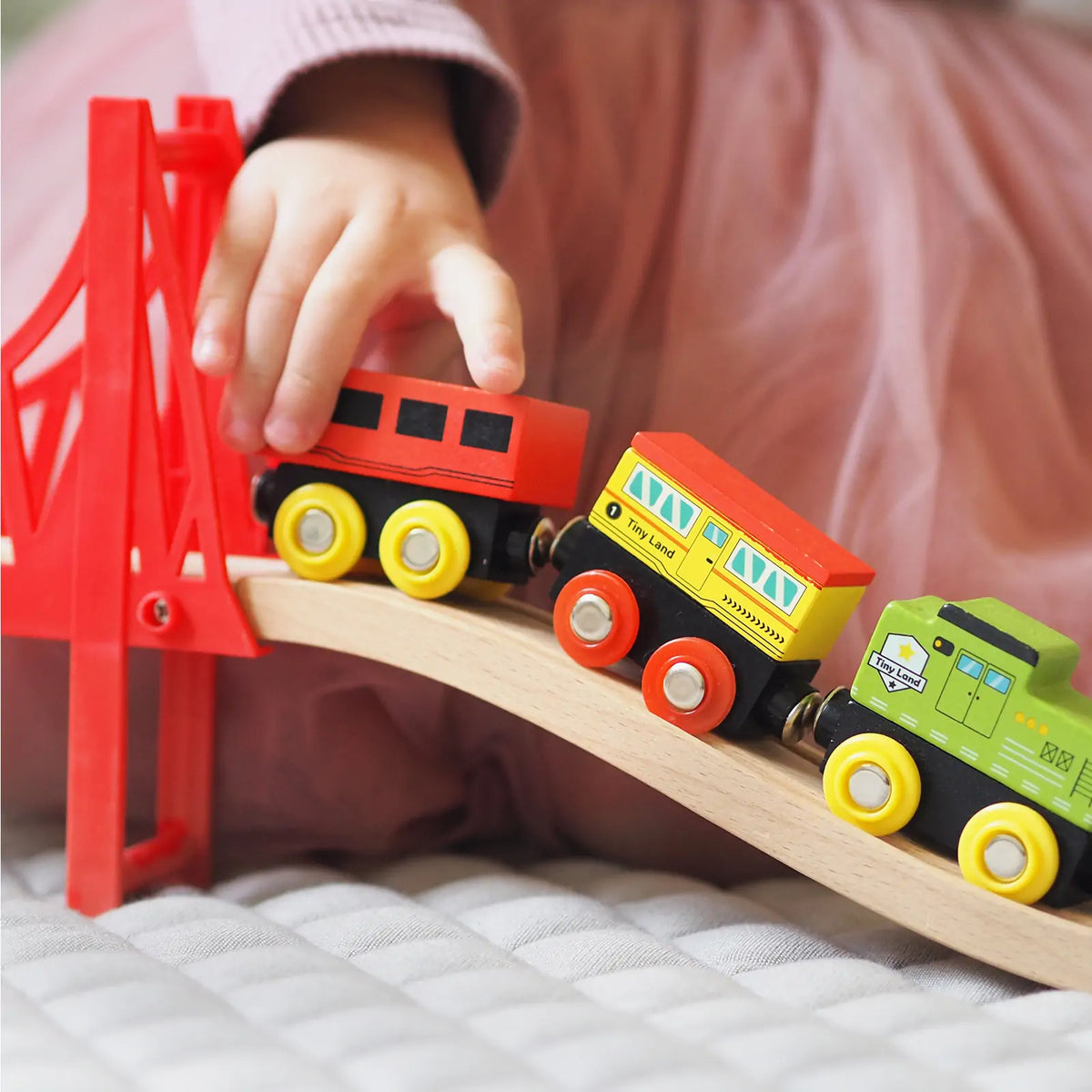 Tiny Land® 110-Piece Wooden Train Set with Folding Storage Box - Ornate Home