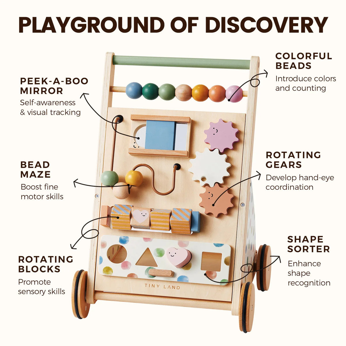 Tiny Land® Versatile Natural Wooden Baby Walker - Ornate Home