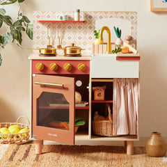 Tiny Land® Wooden Play Kitchen for Toddlers - Honey Kitchenette Pretend Cooking Set - Ornate Home