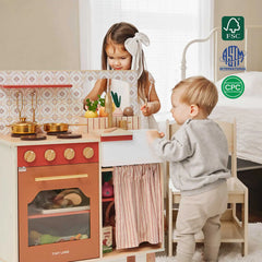 Tiny Land® Wooden Play Kitchen for Toddlers - Honey Kitchenette Pretend Cooking Set - Ornate Home